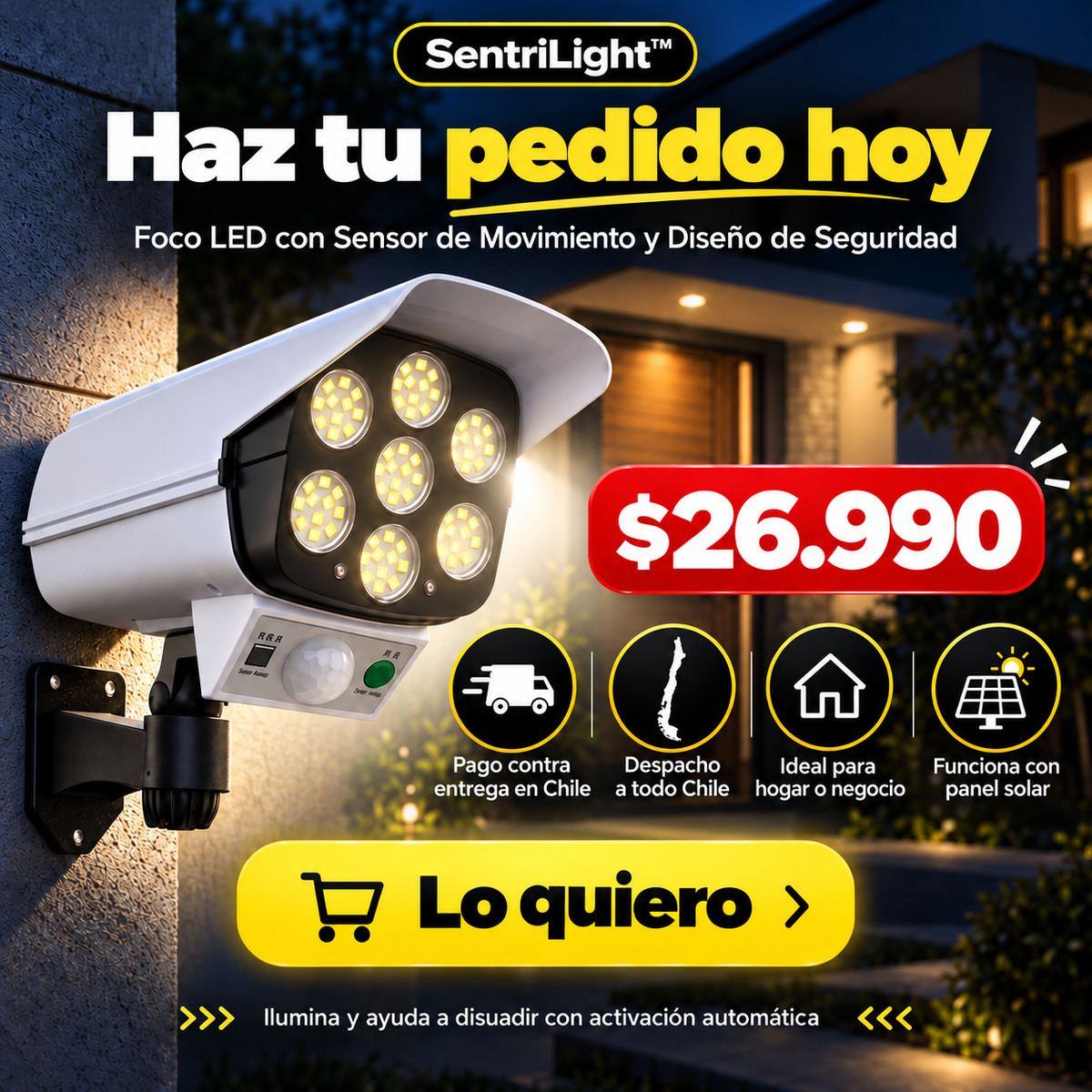 SentriLight™ — Foco LED con Sensor de Movimiento y Diseño de Seguridad